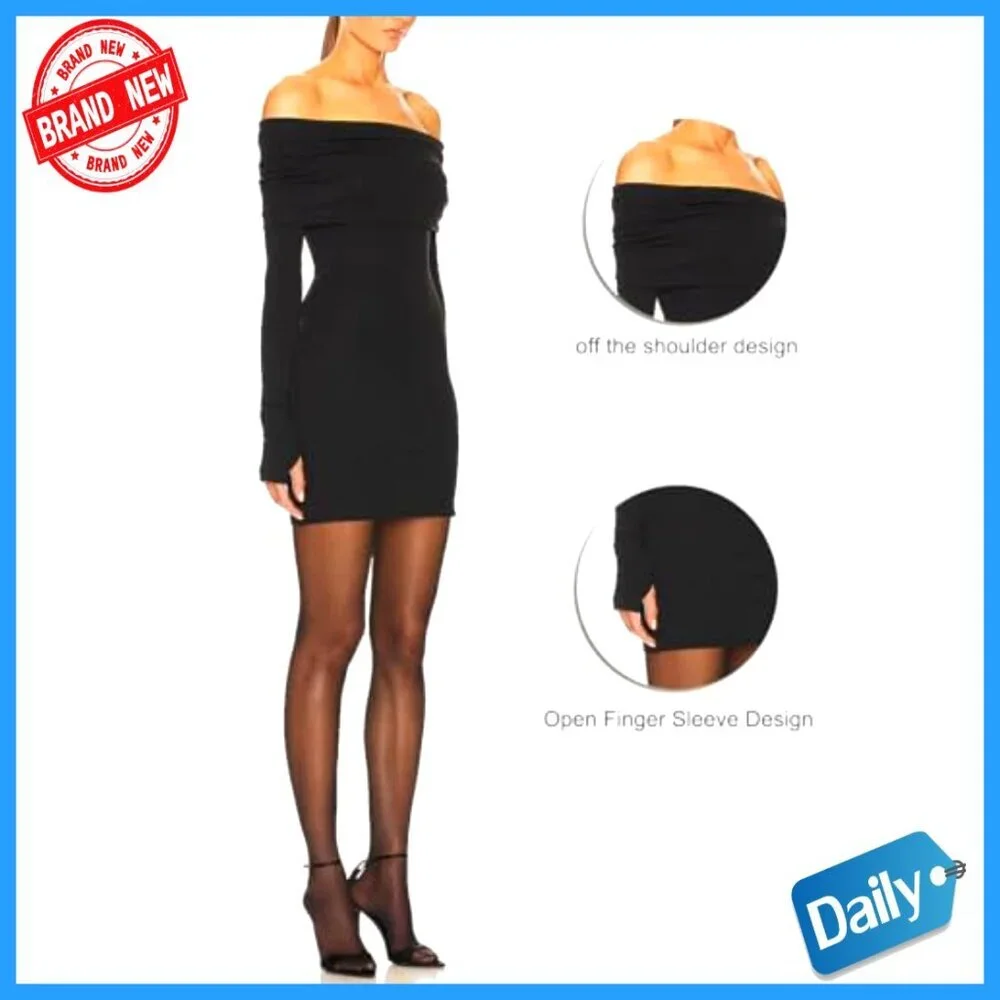 Off Shoulder Long Sleeve Bodycon Mini Dress Ribbed Knit Club Party